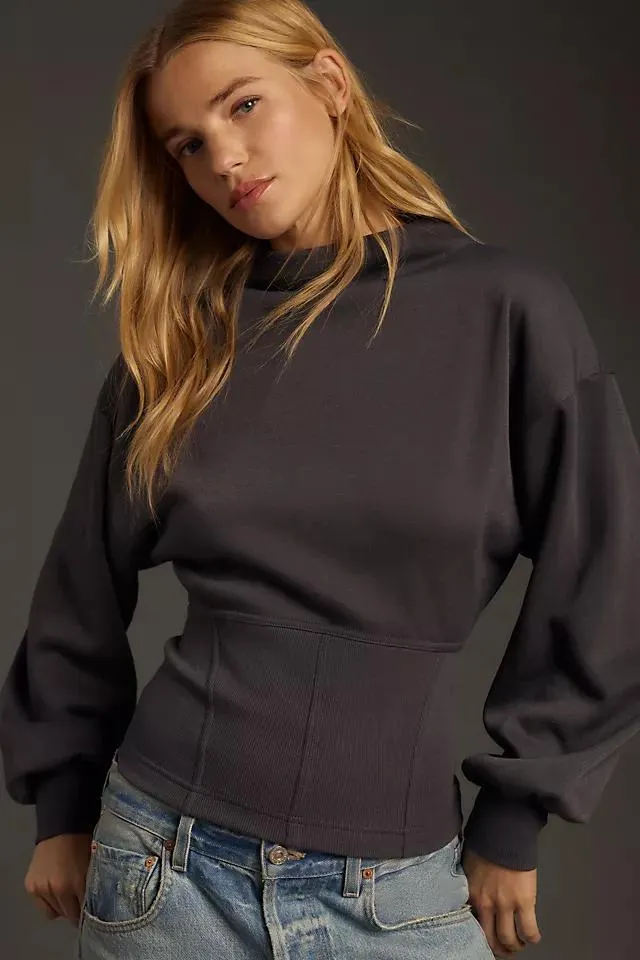 Maeve Mock-Neck Corset-Waist Sweatshirt