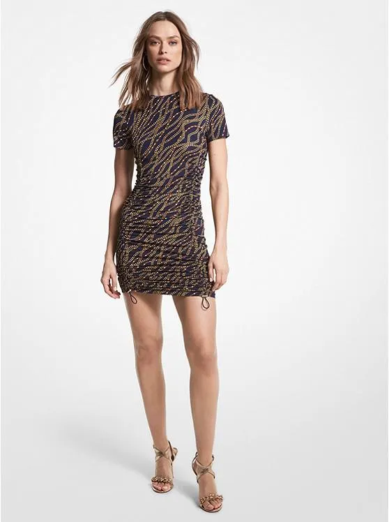 Status Print Matte Jersey Ruched Dress