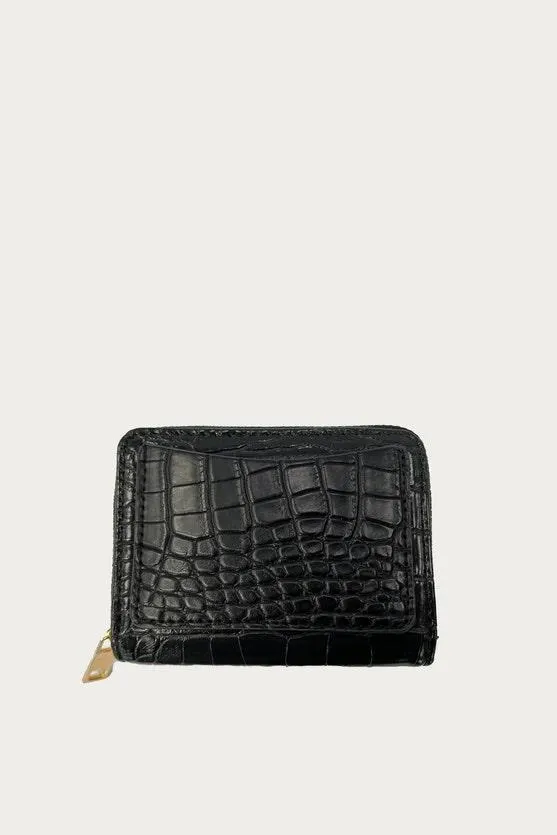 Black Mock Croc Pocket Small Purse