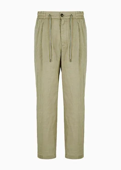 Single-pleat, linen-canvas trousers