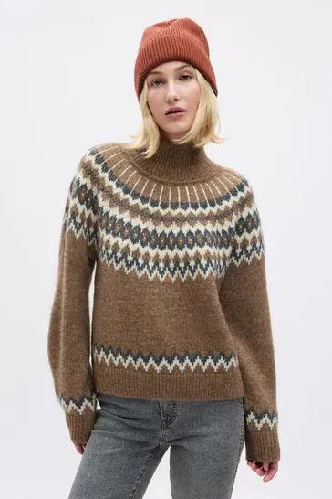 Fair Isle Knit Mock Neck Jumper