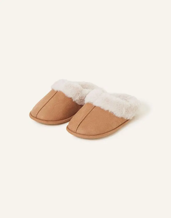 Faux Fur Mule Slippers Tan