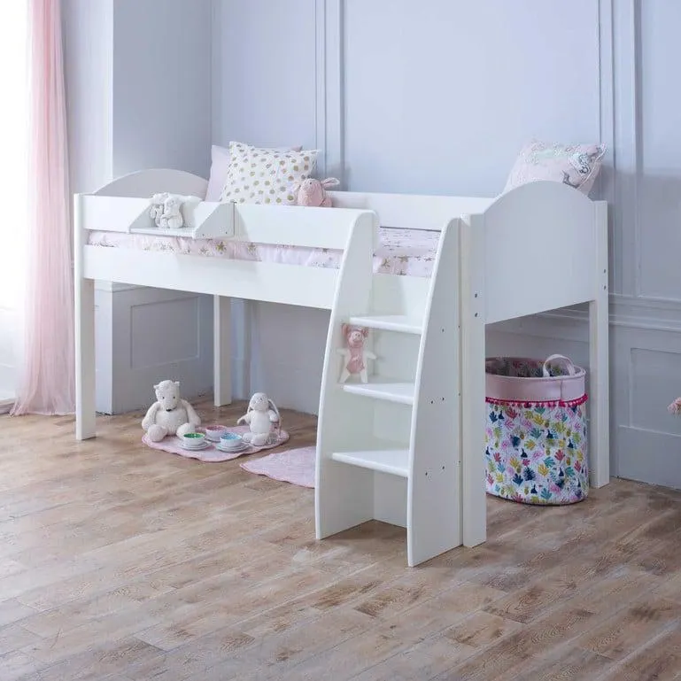 White Wood Children's Midsleeper Single Bed Frame