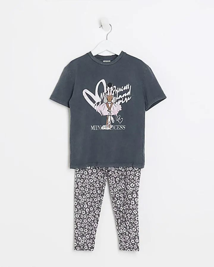 Mini girls grey graphic ballet t-shirt set