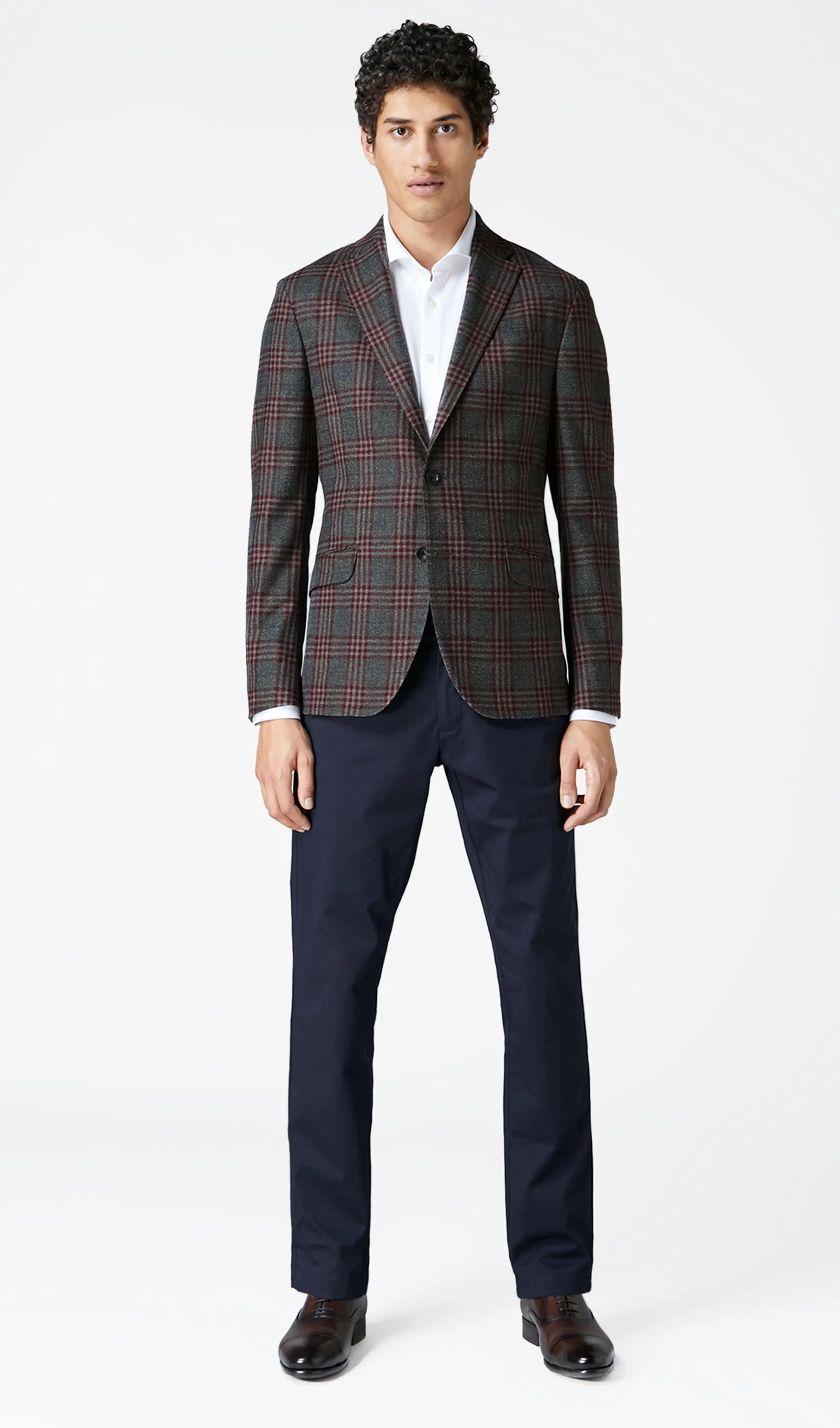 Delancey Slim Fit Grey And Burgundy Checked Jacket
