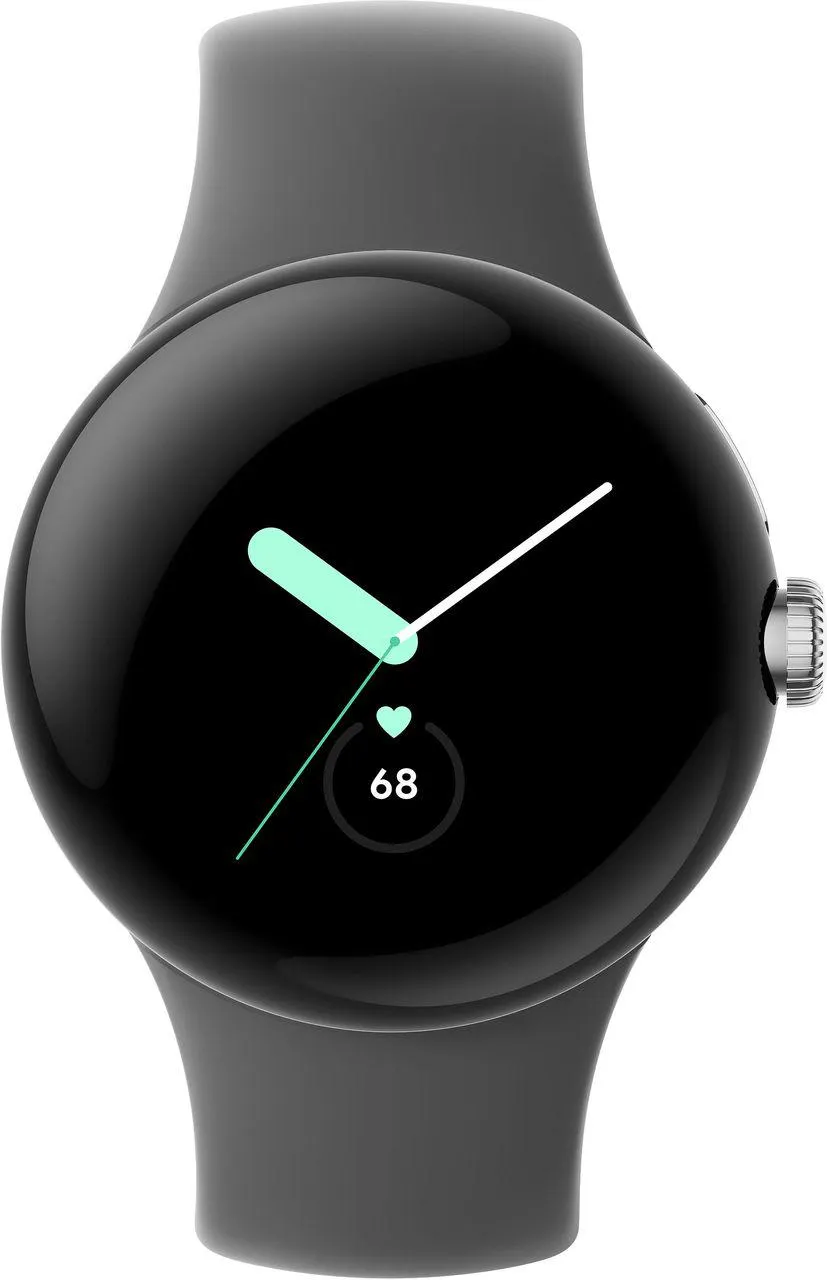 Google Pixel Watch 41mm Polished Silver Stainless Steel Case with Active Band in Charcoal