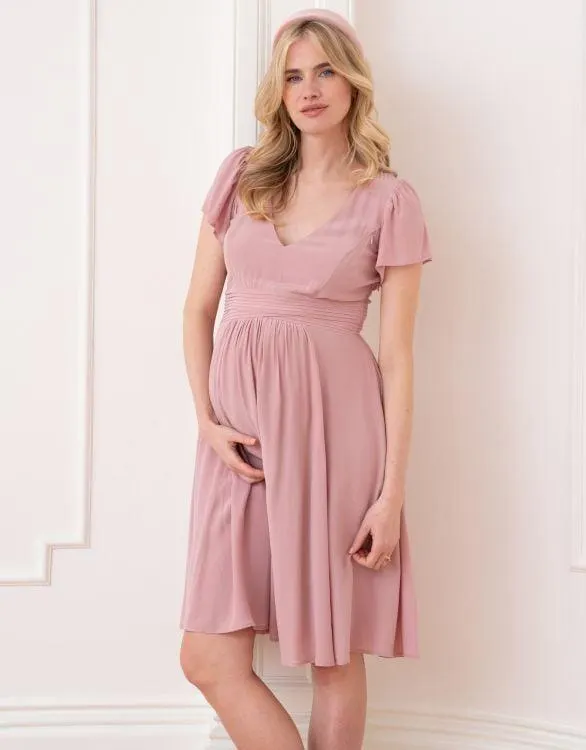 Short Flutter Sleeve Maternity-To-Nursing Dress