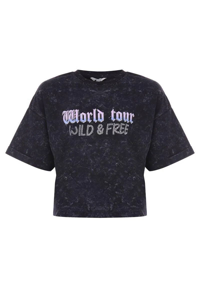 Older Girls Charcoal Acid World Tour Top