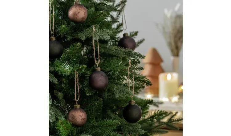 Habitat Pack of 6 Rustic Texture Christmas Baubles - Brown