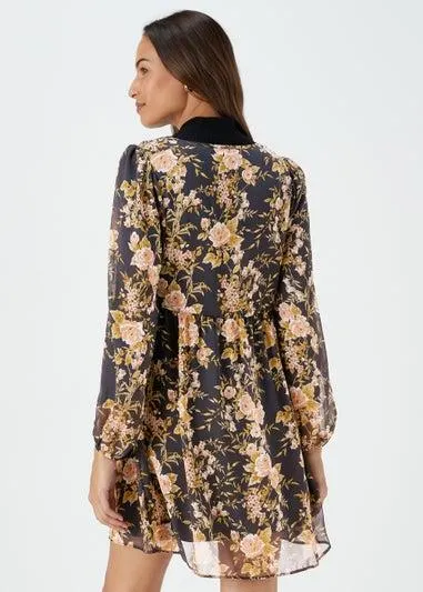 Black Floral Lace Trim Mini Dress - Size 8