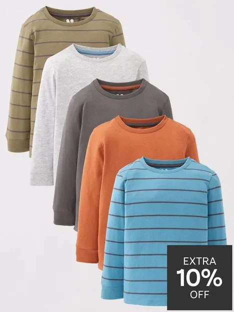 Boys Long Sleeve Striped T-Shirts (5 Pack) – Multi