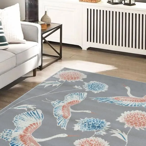 Abstract Birds Grey Rug