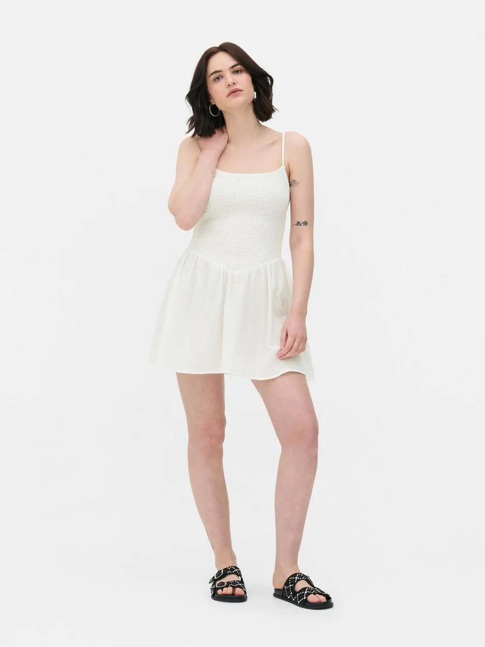 Strappy Shirred Mini Dress