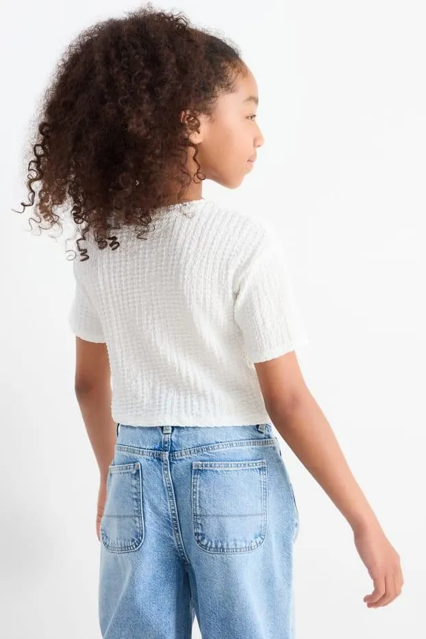 Short sleeve T-shirt with knot detail - textured