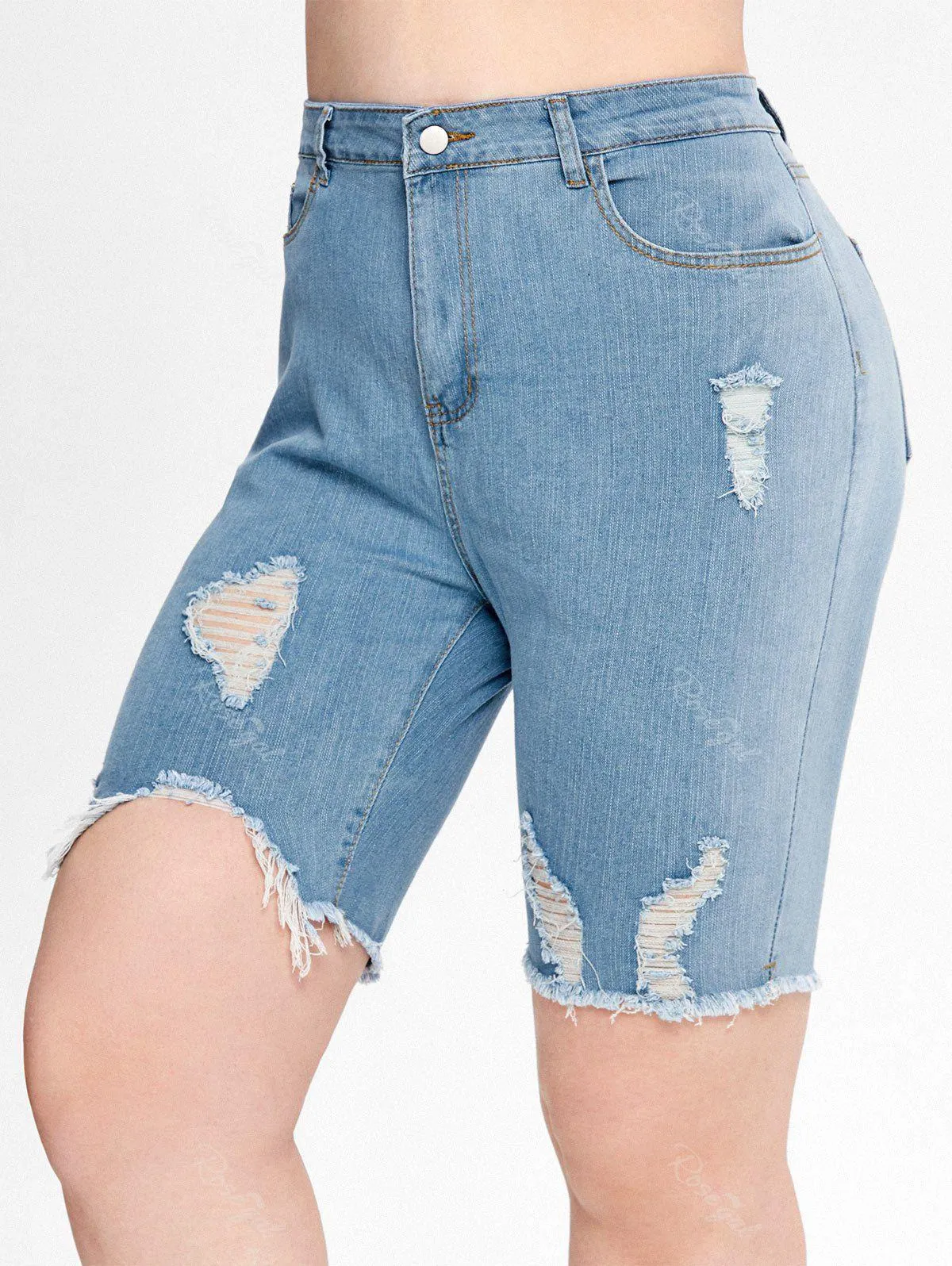 Plus Size Ripped Frayed Denim Bermuda Shorts - 2x