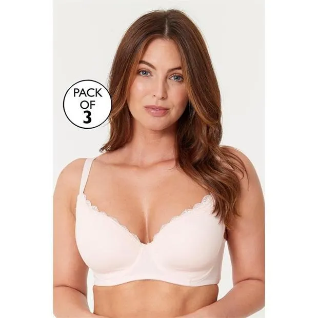 3 Pack Lace Trim Cotton T-shirt Bra