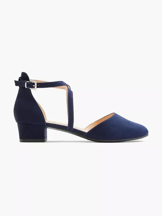 Navy Ankle Strap Heeled Ballet Shoe