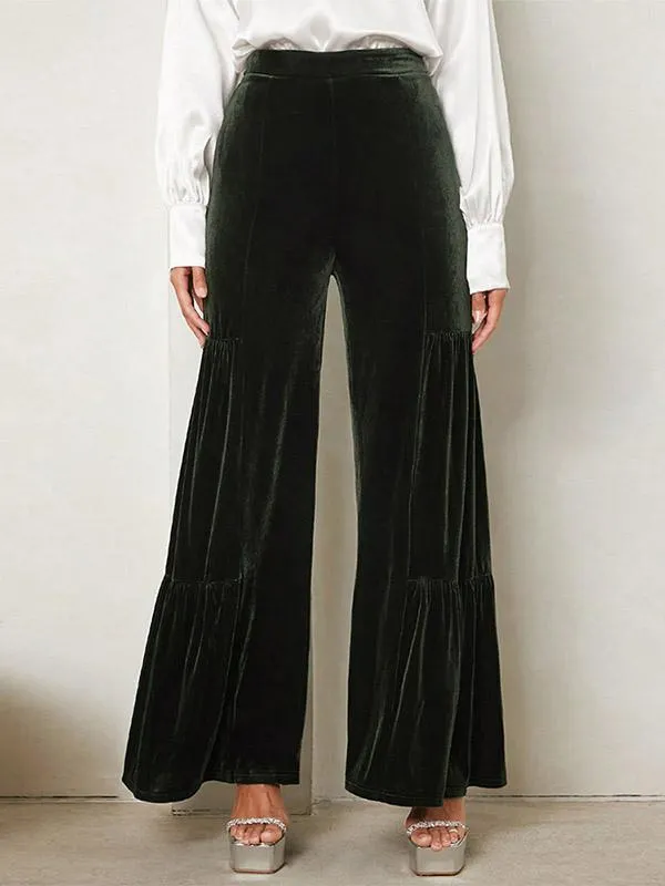 Pants Dark Green Acrylic Raised Waist Trousers
