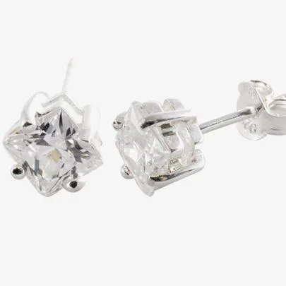 Silver 5mm Square Cubic Zirconia Stud Earrings 8-58-3319