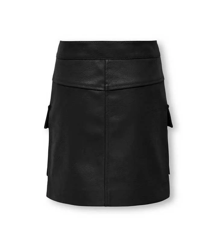 KIDS ONLY Black Leather-Look Cargo Skirt