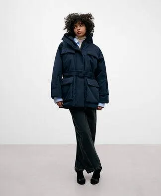 Blue recycled polyester parka for women
