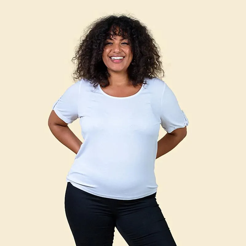 TAMSY Women's Round Neckline Solid Pattern Top - white