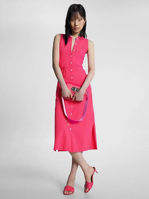 Sleeveless Slim Polo Midi Dress
