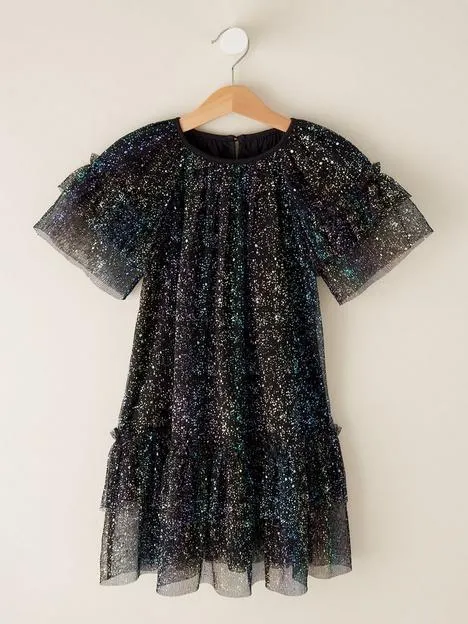 Rainbow Sparkle Mesh Dress - Black