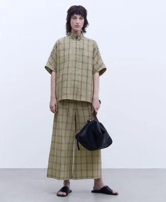 Linen windowpane palazzo trousers