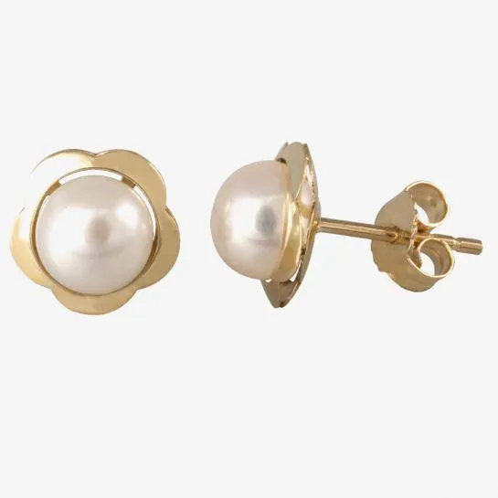 9ct Gold Freshwater Pearl Flower Studs 1587169 1203975