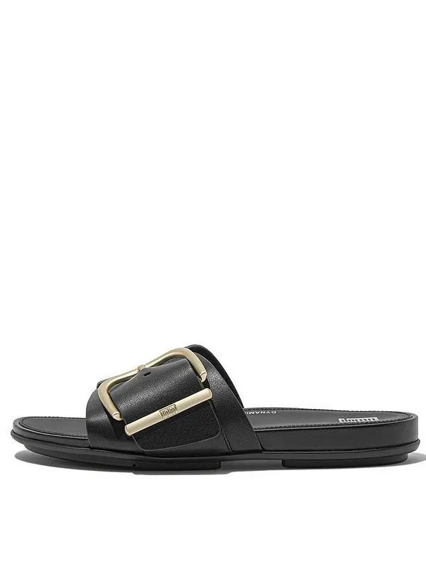 Gracie Maxi-buckle Leather Slides - Black