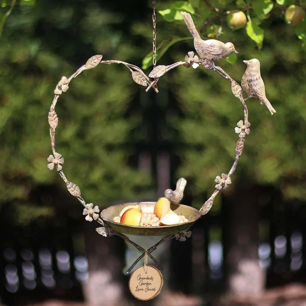 Personalised Hanging Heart Garden Bird Dish