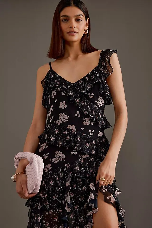 Mixed Floral Ruffle Maxi Dress