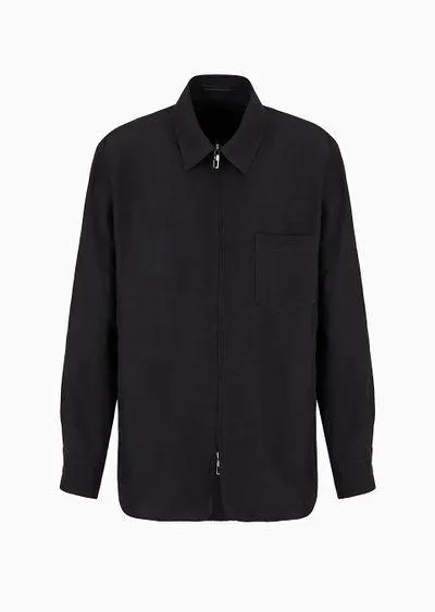 Viscose and linen canvas shirt jacket with zip