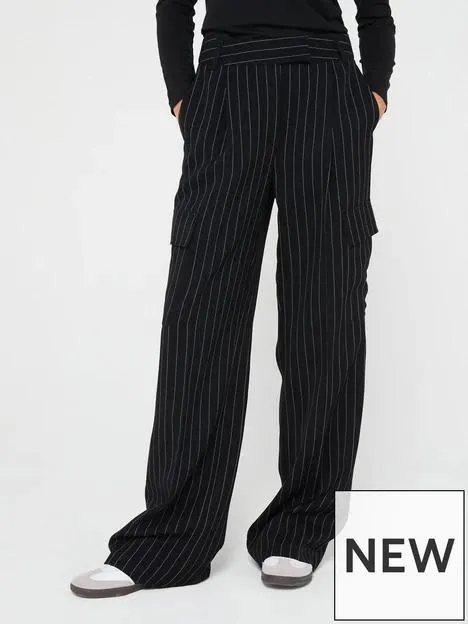 Formal Cargo Pin Stripe Trousers - Black