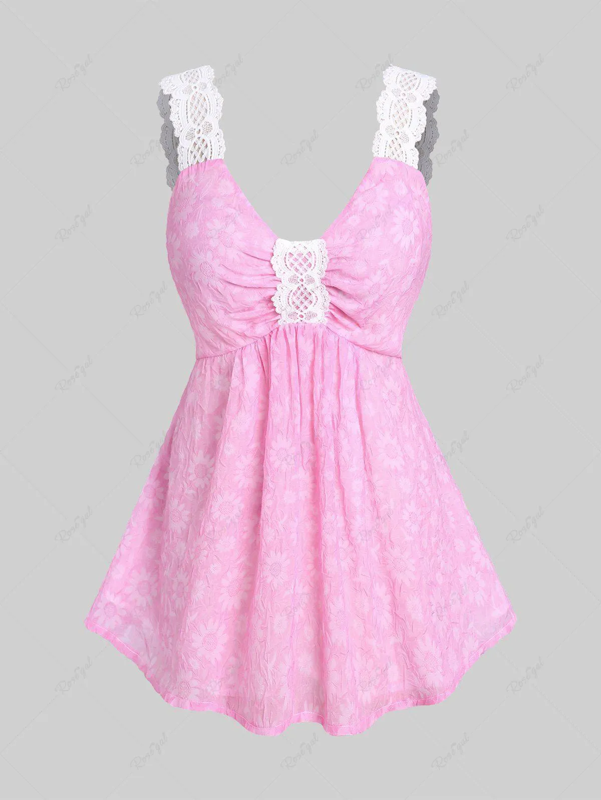 Plus Size Lace Panel Knot Textured Tunic Top - M | Us 10