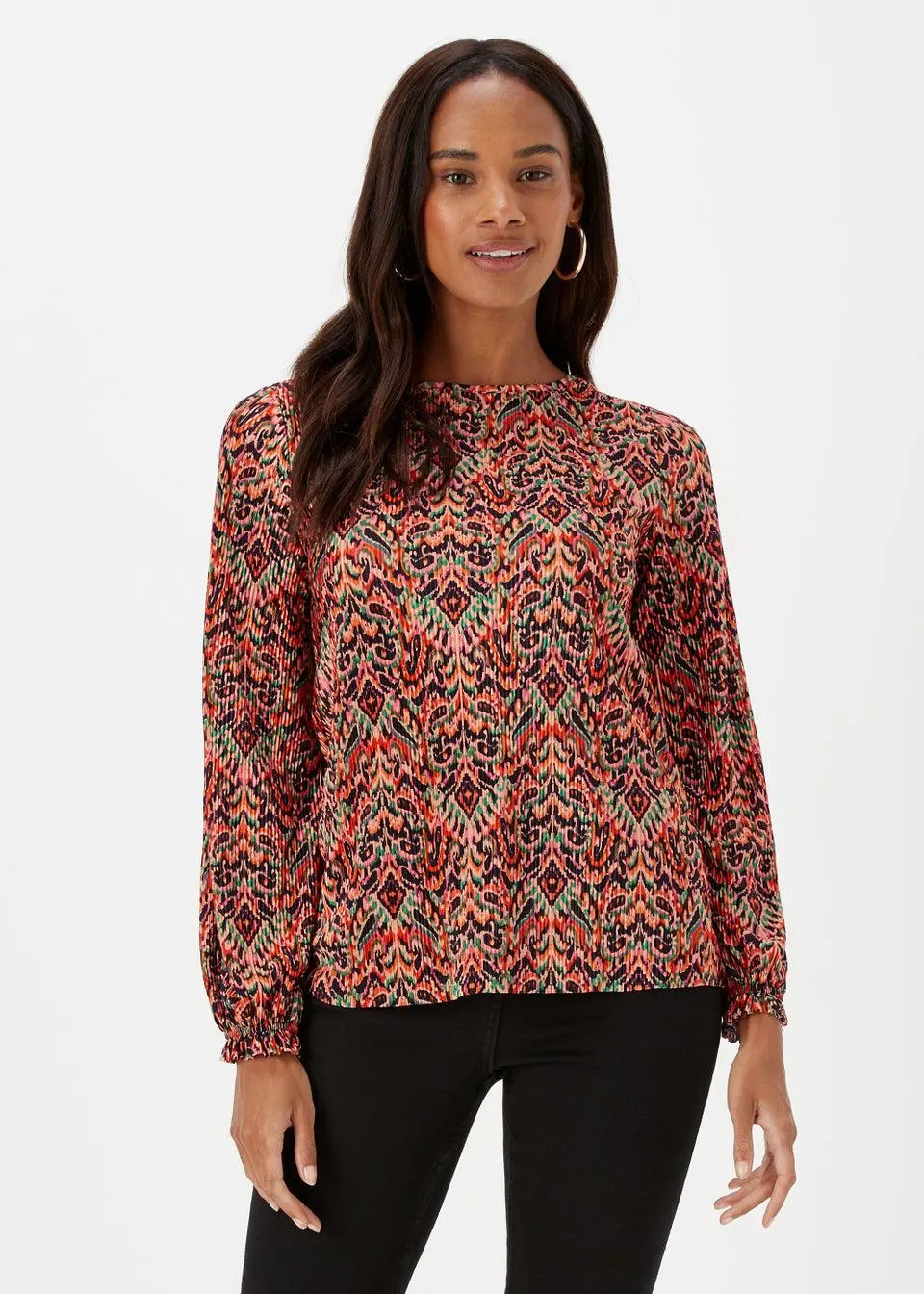Multicoloured Print Plisse Top