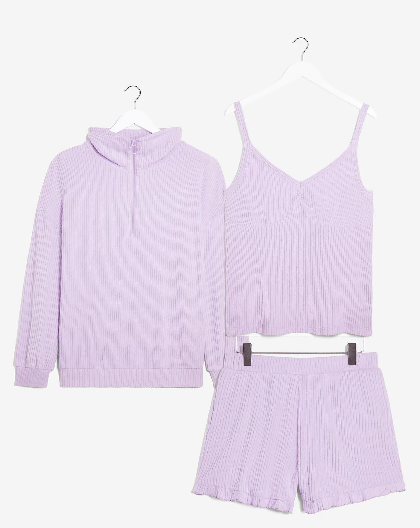 Pretty Secrets Lilac Soft Rib Hoodie, Cami & Shortie 3 Piece Lounge Set