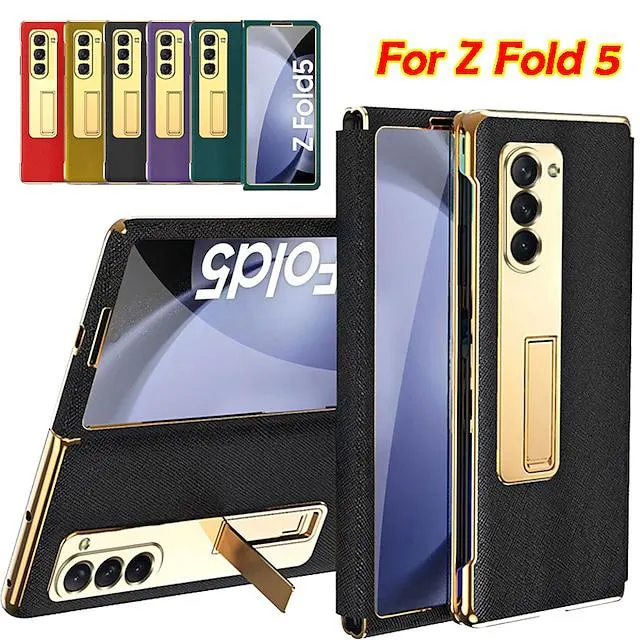 Phone Case For Samsung Galaxy Z Fold 5 Z Fold 4 Z Fold 3 Z Fold 2 Back Cover with Stand and Screen Protector Full Body Protective PC PU Leather