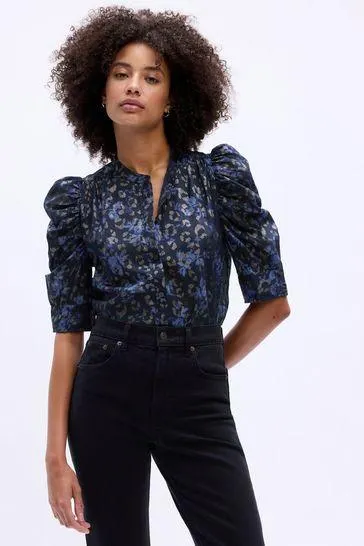 Print Short Puff Sleeve Blouse