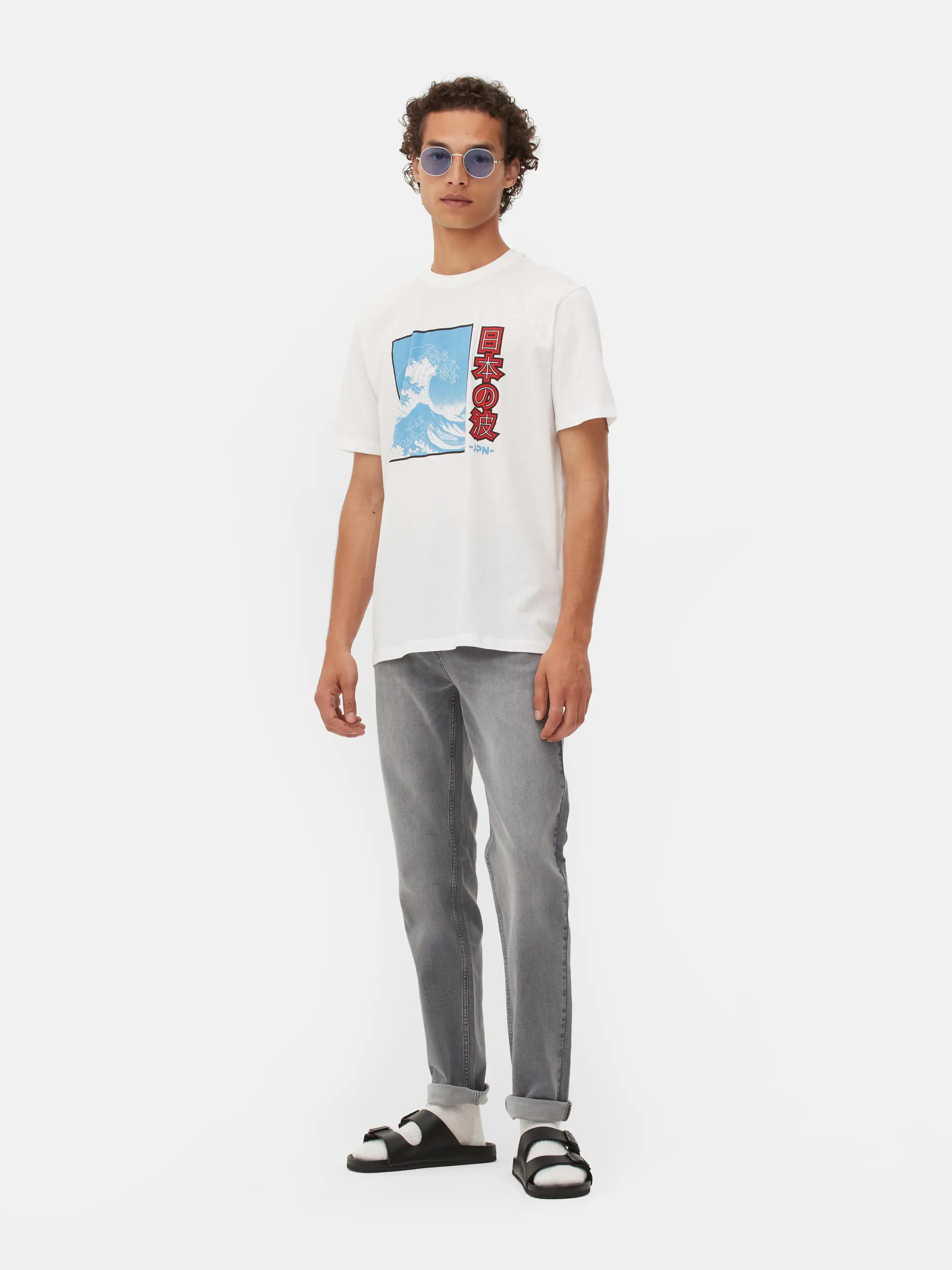 T-shirt met Japanse tekst en golvenprint