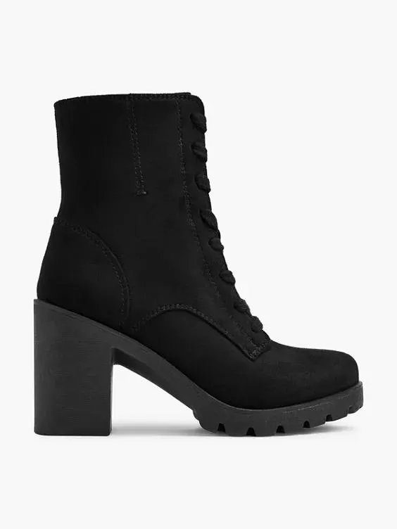 Black Lace Up Heeled Platform Boot