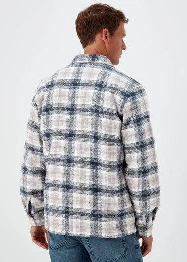 Navy Check Print Lines Smart Overshirt - Small