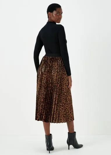 Gold Animal Print Plisse Midi Skirt - Size 12