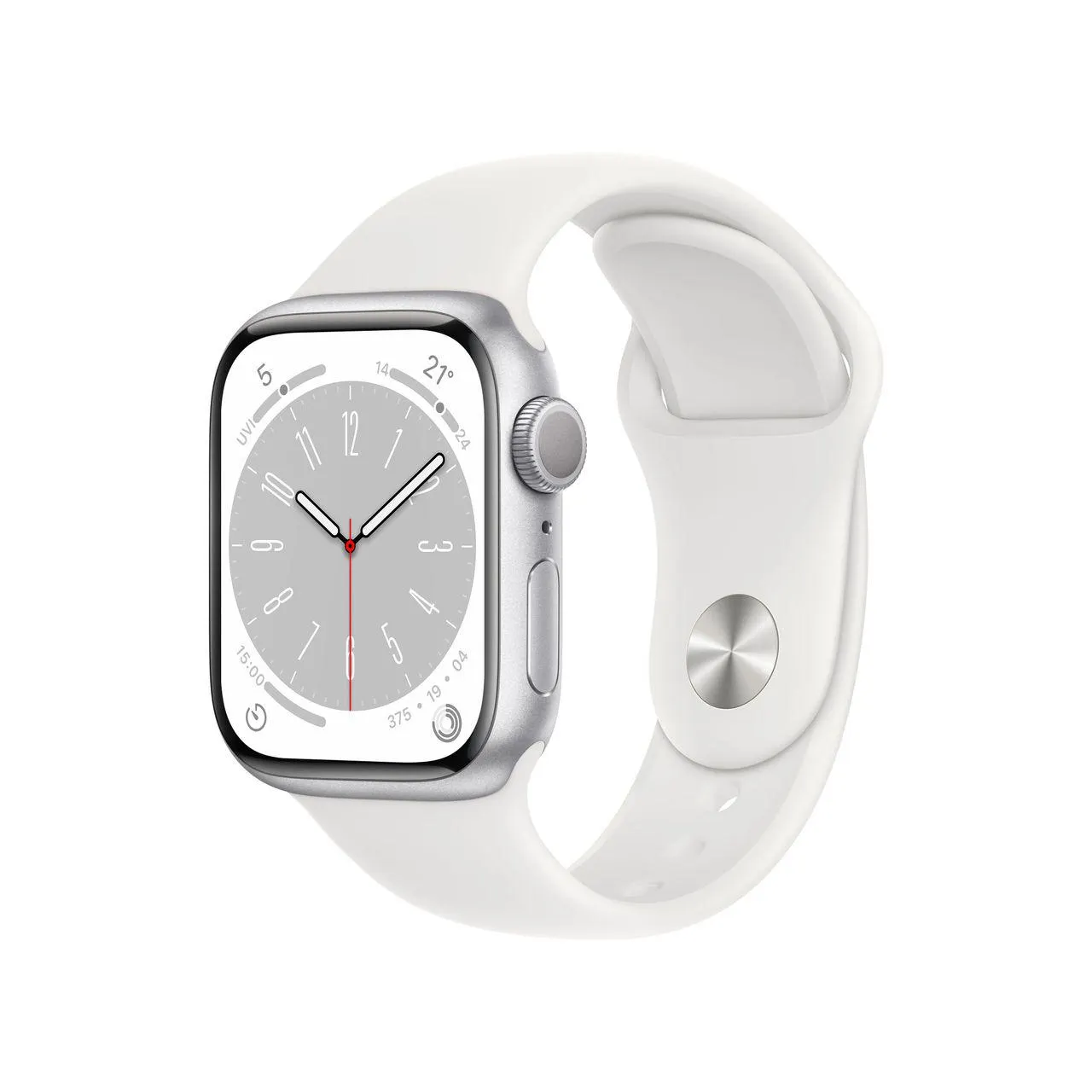 Apple Watch Series 8, 41mm, GPS [2022] - Silver Aluminium Case with White Sport Band - Regular