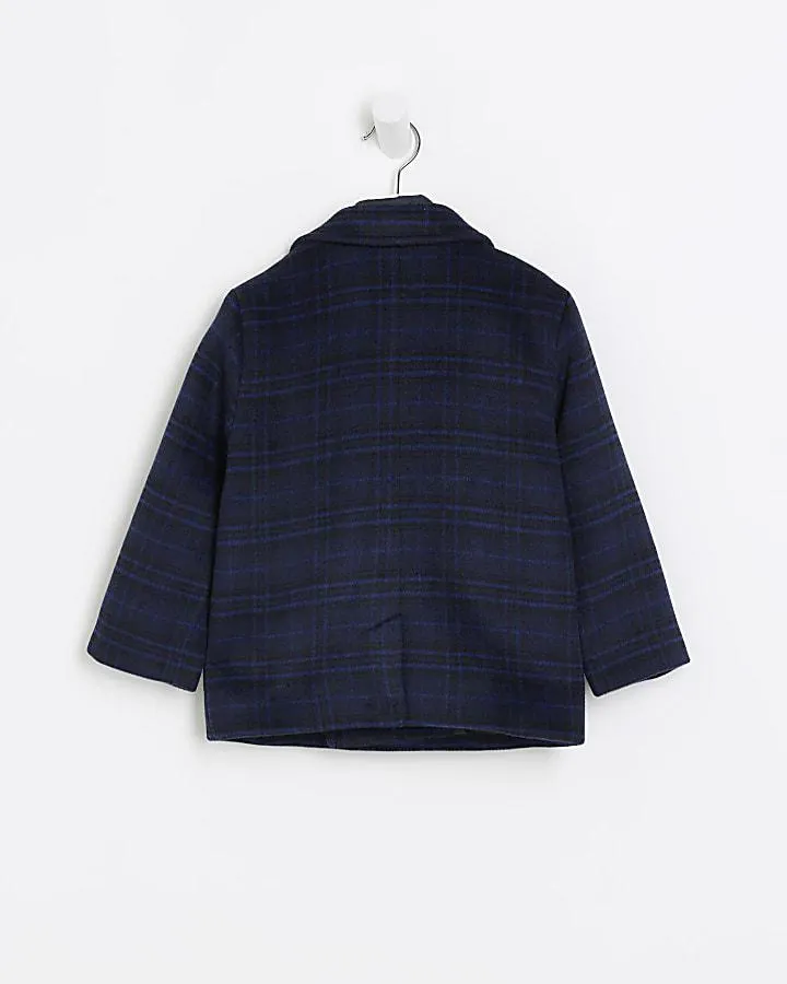 Mini boys navy check coat