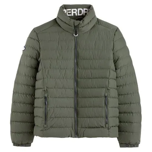 Short Padded Jacket with High Neck in Cotton Mix, Mid-Season