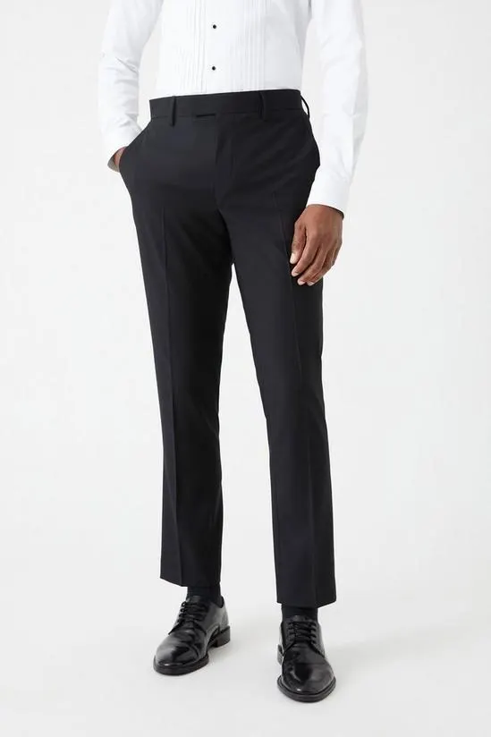 Skinny Fit Black Tuxedo Suit Trousers
