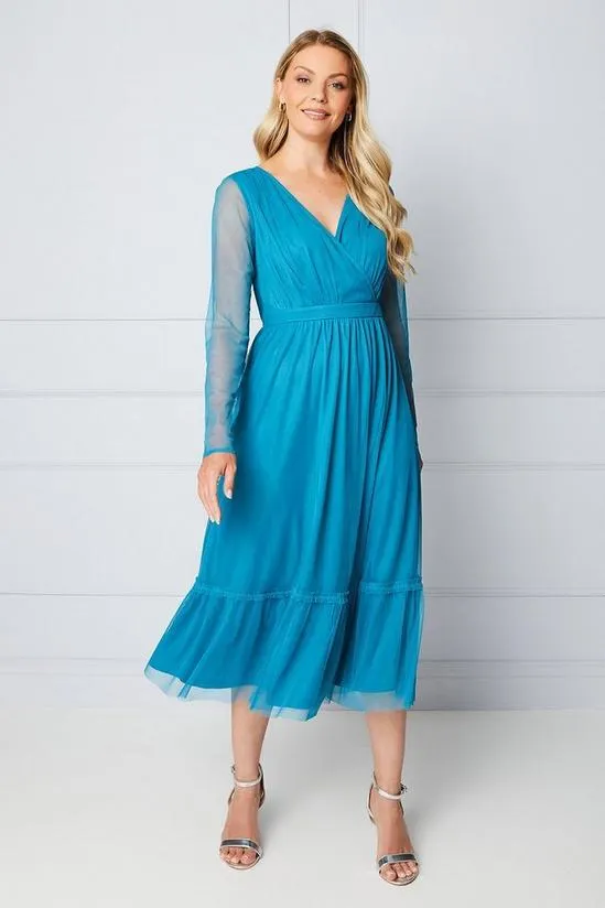 Mesh Ruffle Midi Dress