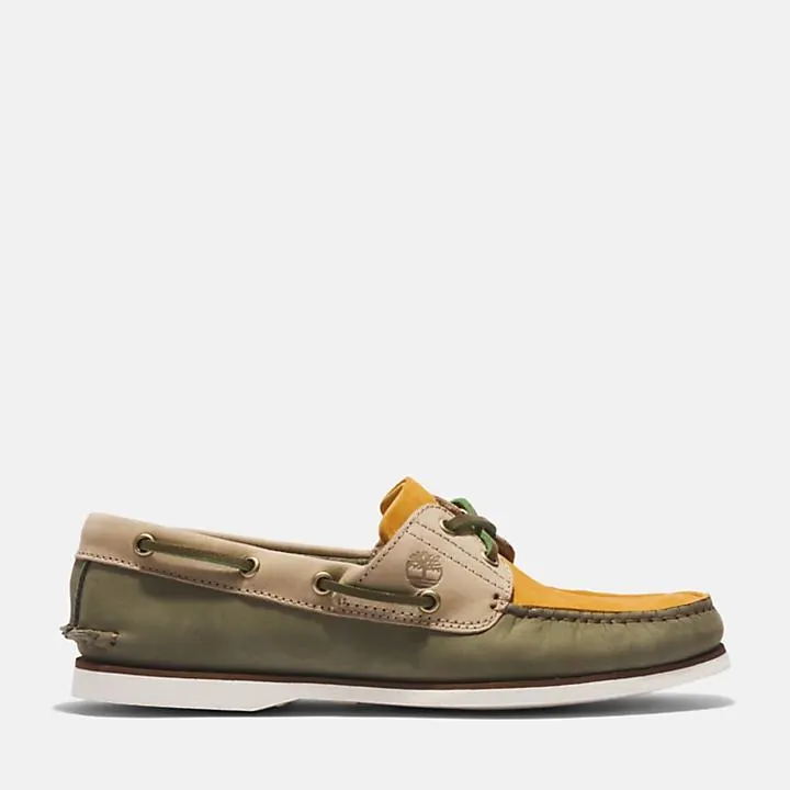 Classic Boat Shoe for Men in Green/Beige